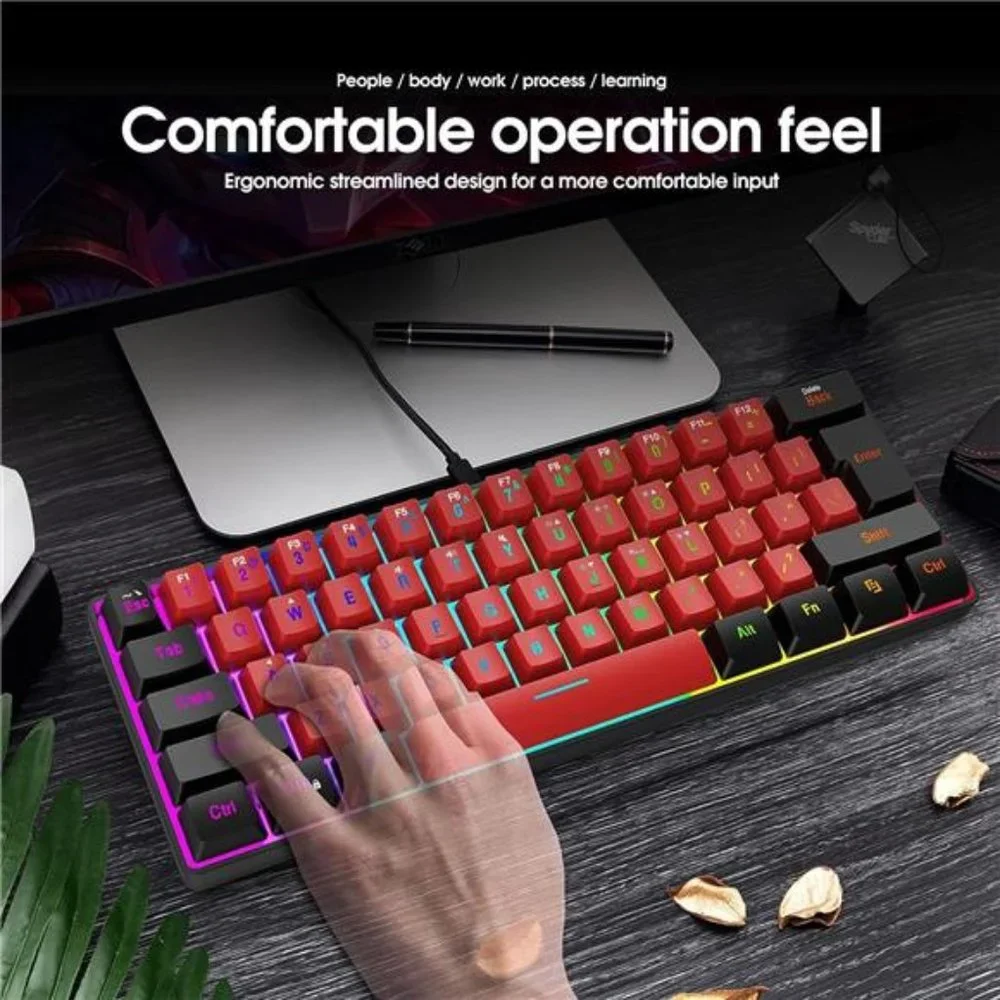 60%Wired Gaming Keyboard,True RGB Mini Keyboard,Waterproof Small Compact 61 Keys